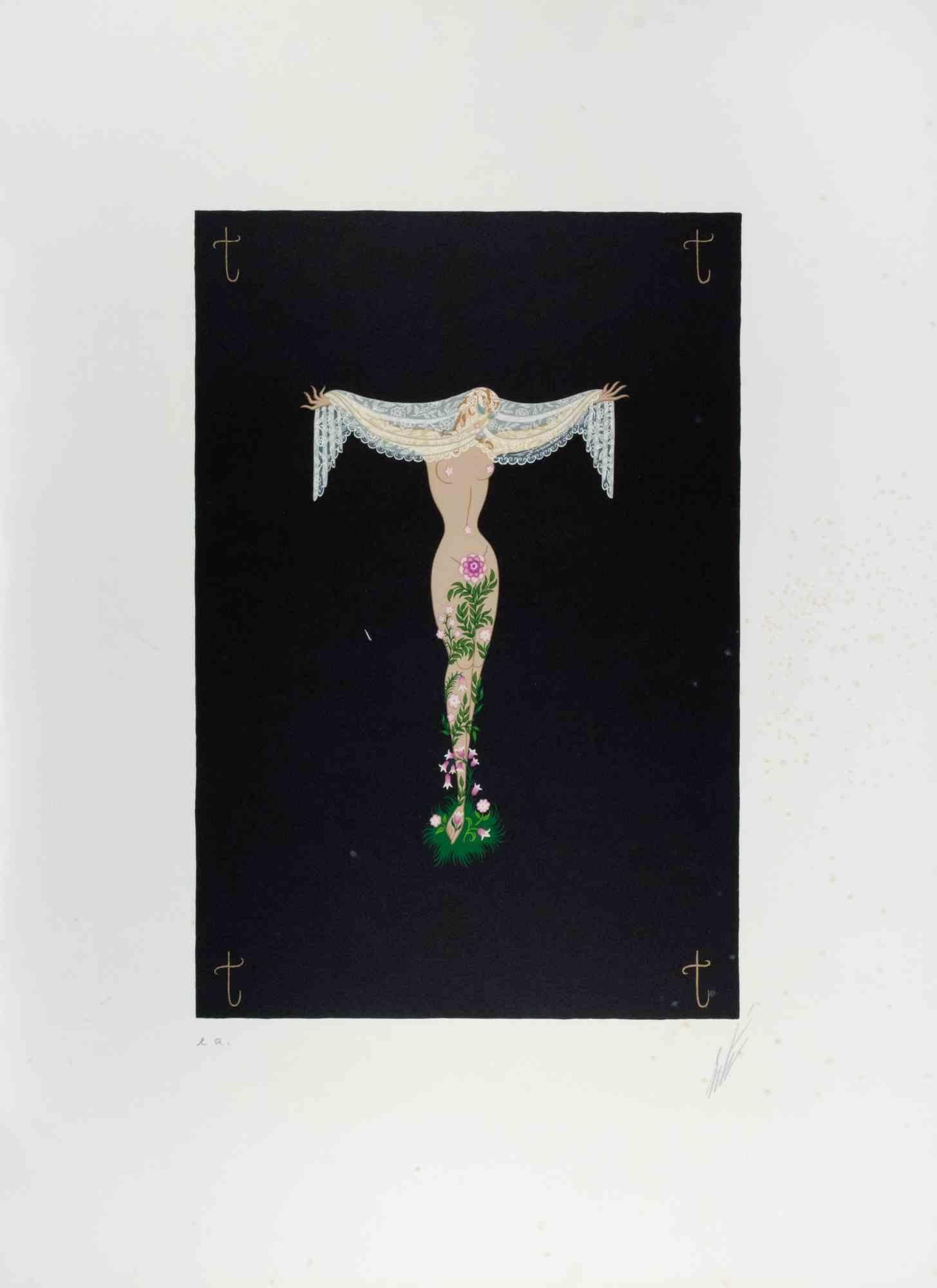 Letter T - from the suite Letters of the Alphabet is a contemporary artwork realized by Erté (Romain de Tirtoff).

Lithograph and Screen Print.

The artwork is from the suite "Letters of the Alphabet", 1976.

Hand signed on the lower margin. Artist