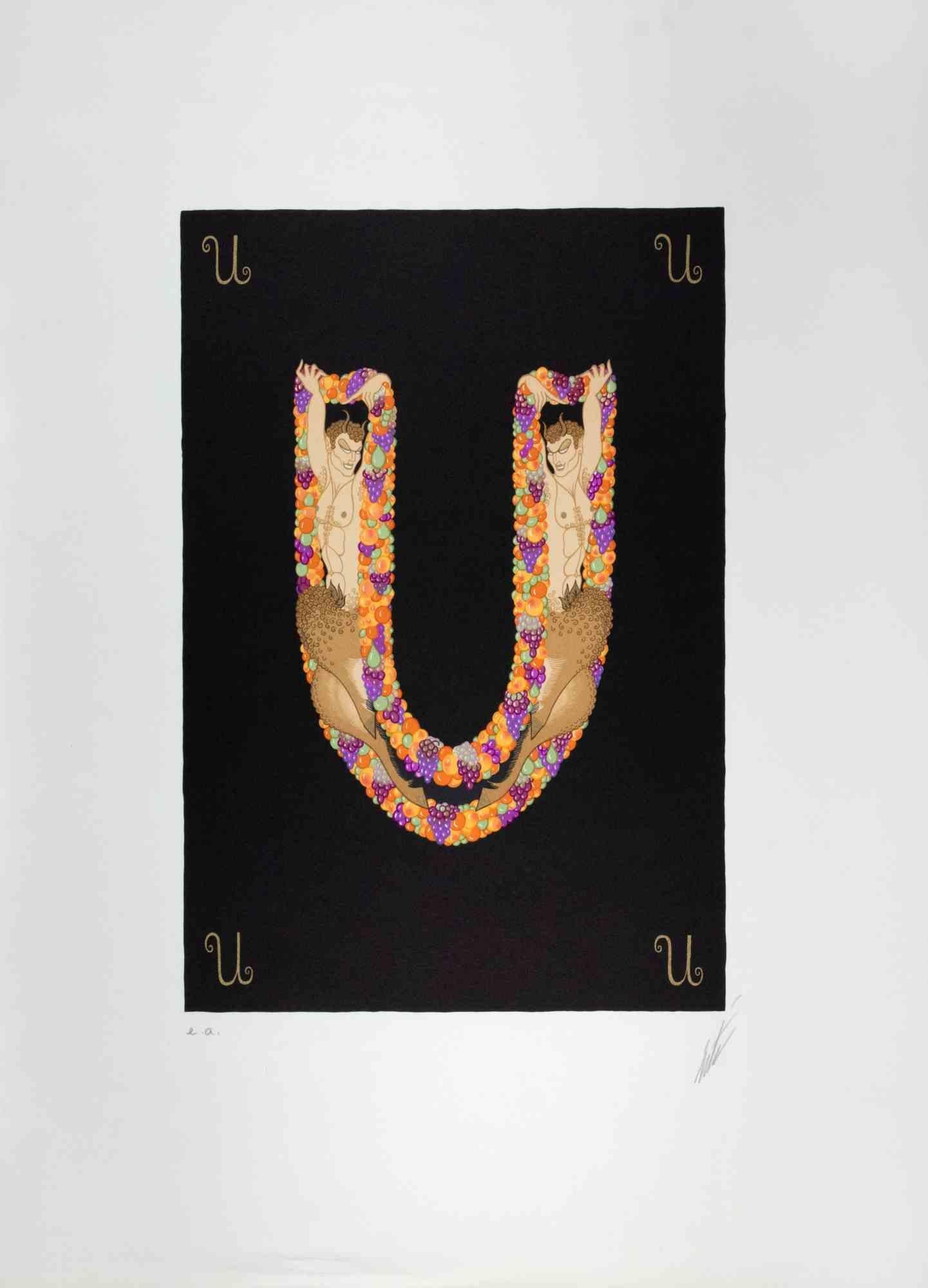 Buchstabe U - aus der Suite Letters of the Alphabet ist ein zeitgenössisches Kunstwerk von Erté (Romain de Tirtoff).

Lithographie und Siebdruck.

Das Kunstwerk stammt aus der Suite "Letters of the Alphabet", 1976.

Handsigniert am unteren Rand.
