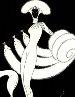 1982 Erte 'Symphony in White (Proscenium)' Art Deco Black & White, Brown France