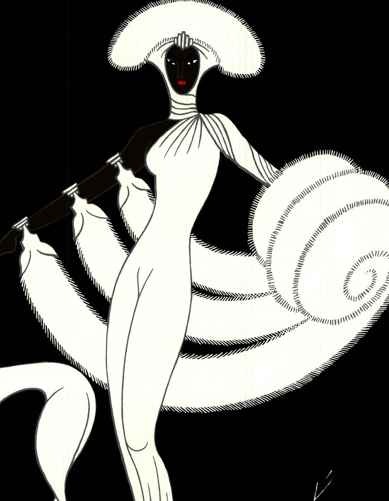 1982 Erte 'Symphony in White (Proscenium)' Art Deco Black & White,Brown France For Sale 1