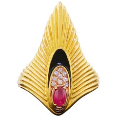 Erte 14 Karat Gold Peacock Rayonnement Ring Diamonds Ruby Limited Edition