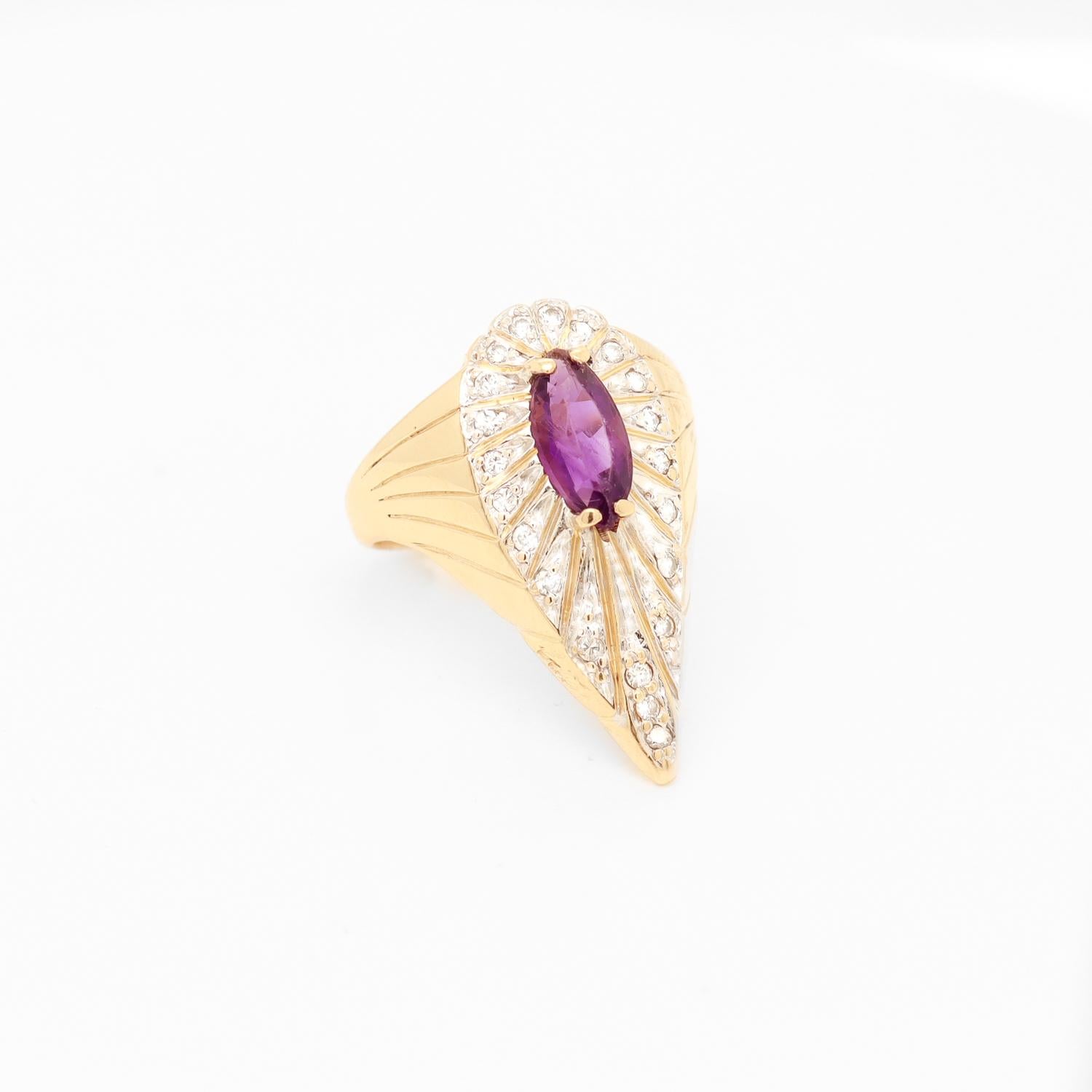 Erté 14k Gold, Diamant & Amethyst Pfauenring 5