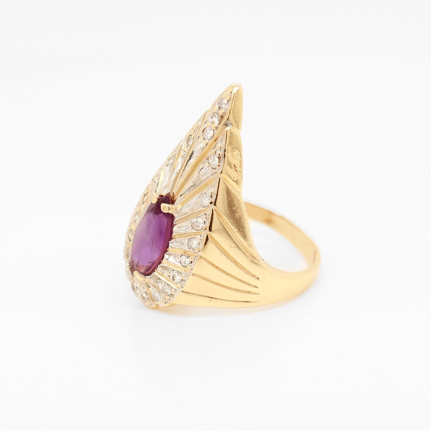 Erté 14k Gold, Diamant & Amethyst Pfauenring 7