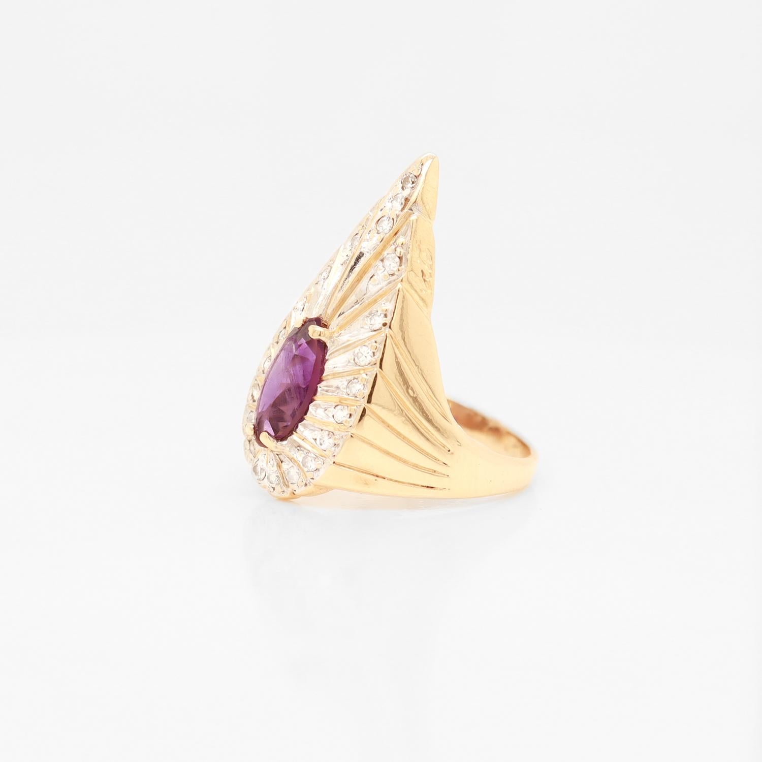 Erté 14k Gold, Diamant & Amethyst Pfauenring 9