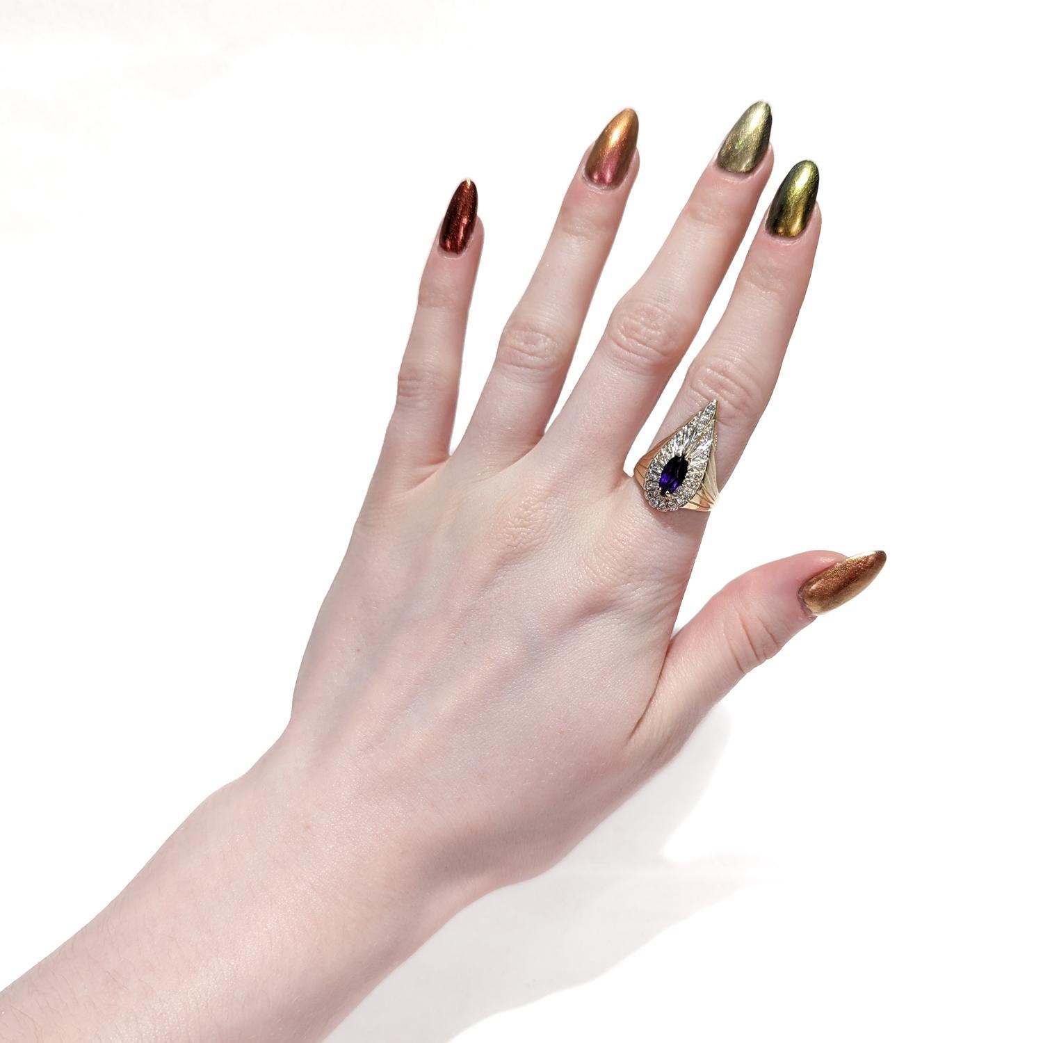 Erté 14k Gold, Diamant & Amethyst Pfauenring (Moderne)