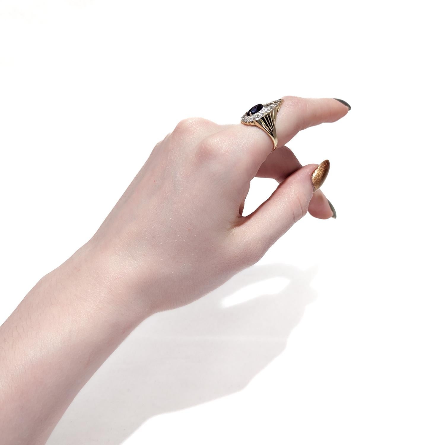 Erté 14k Gold, Diamant & Amethyst Pfauenring (Ovalschliff)