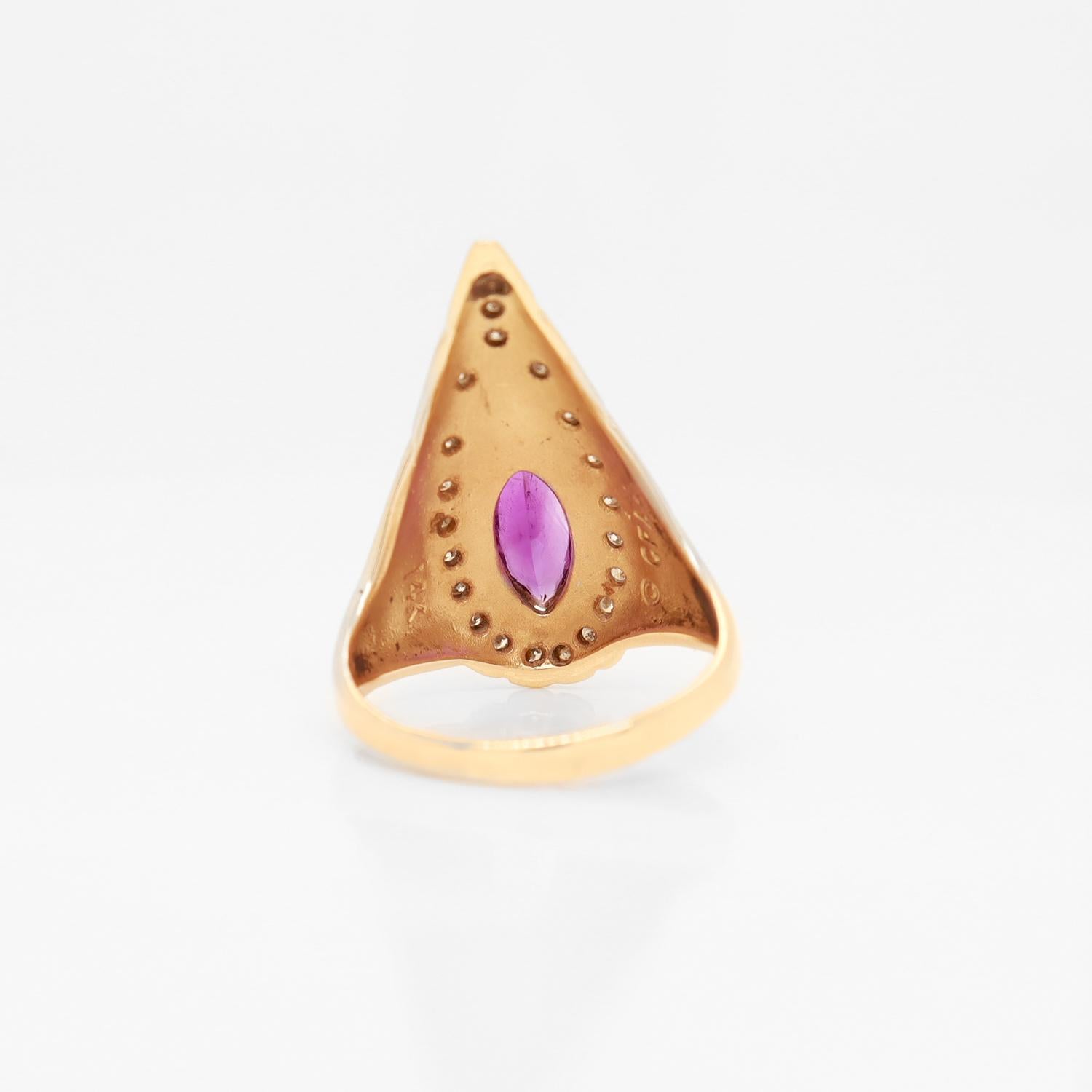 Erté 14k Gold, Diamant & Amethyst Pfauenring 1