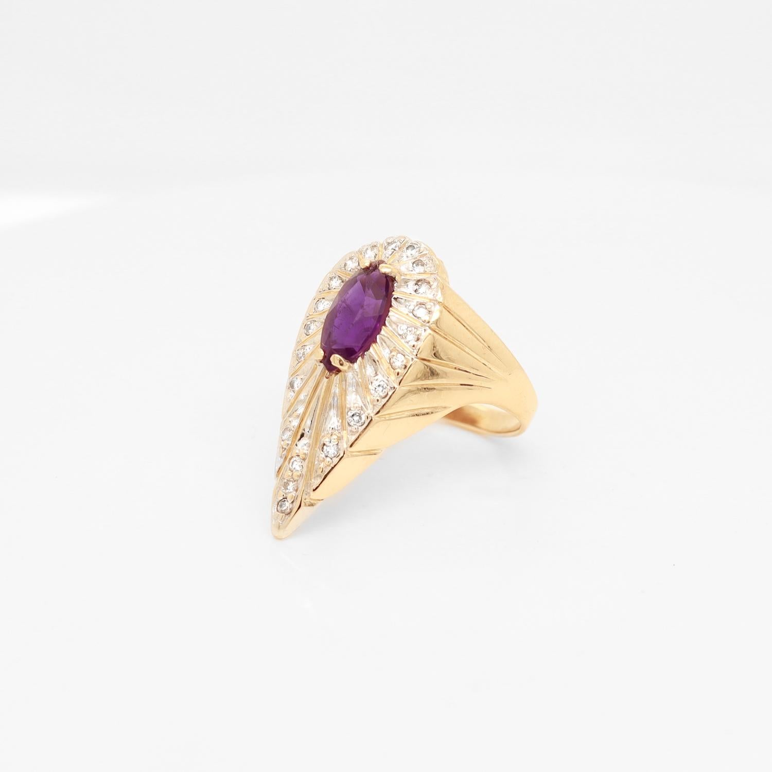 Erté 14k Gold, Diamant & Amethyst Pfauenring 3