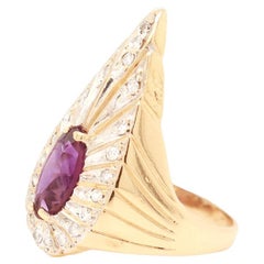 Erté 14k Gold, Diamant & Amethyst Pfauenring