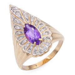 Erte 14k Yellow Gold Amethyst and Diamond Peacock Ring