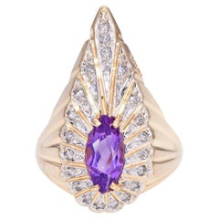 Erte 14k Yellow Gold Amethyst and Diamond Peacock Ring