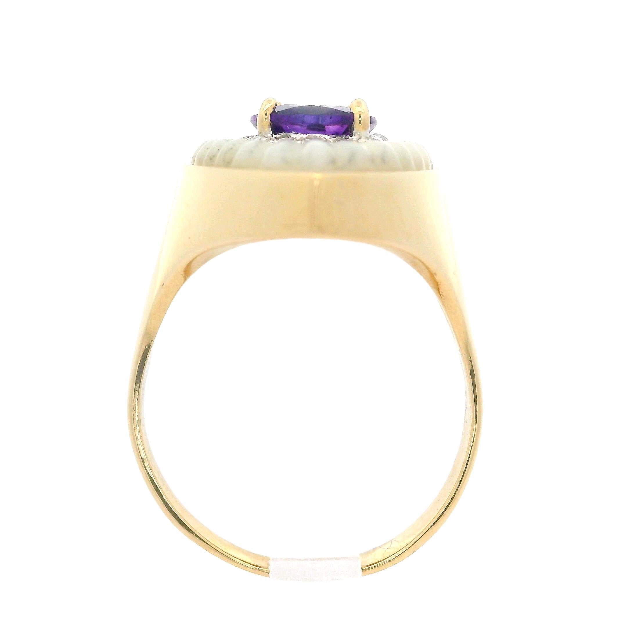 Oval Cut Erté 14k Yellow Gold Amethyst MOP & DiamondPear Cocktail Ring