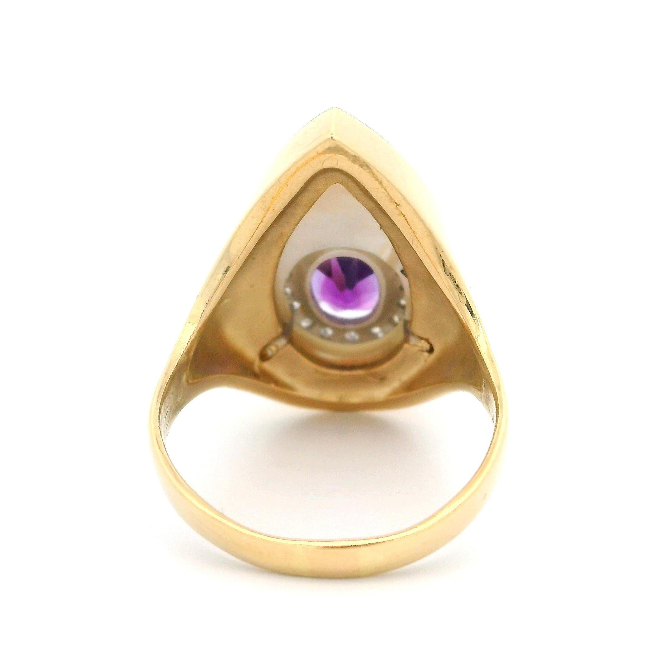 Women's Erté 14k Yellow Gold Amethyst MOP & DiamondPear Cocktail Ring