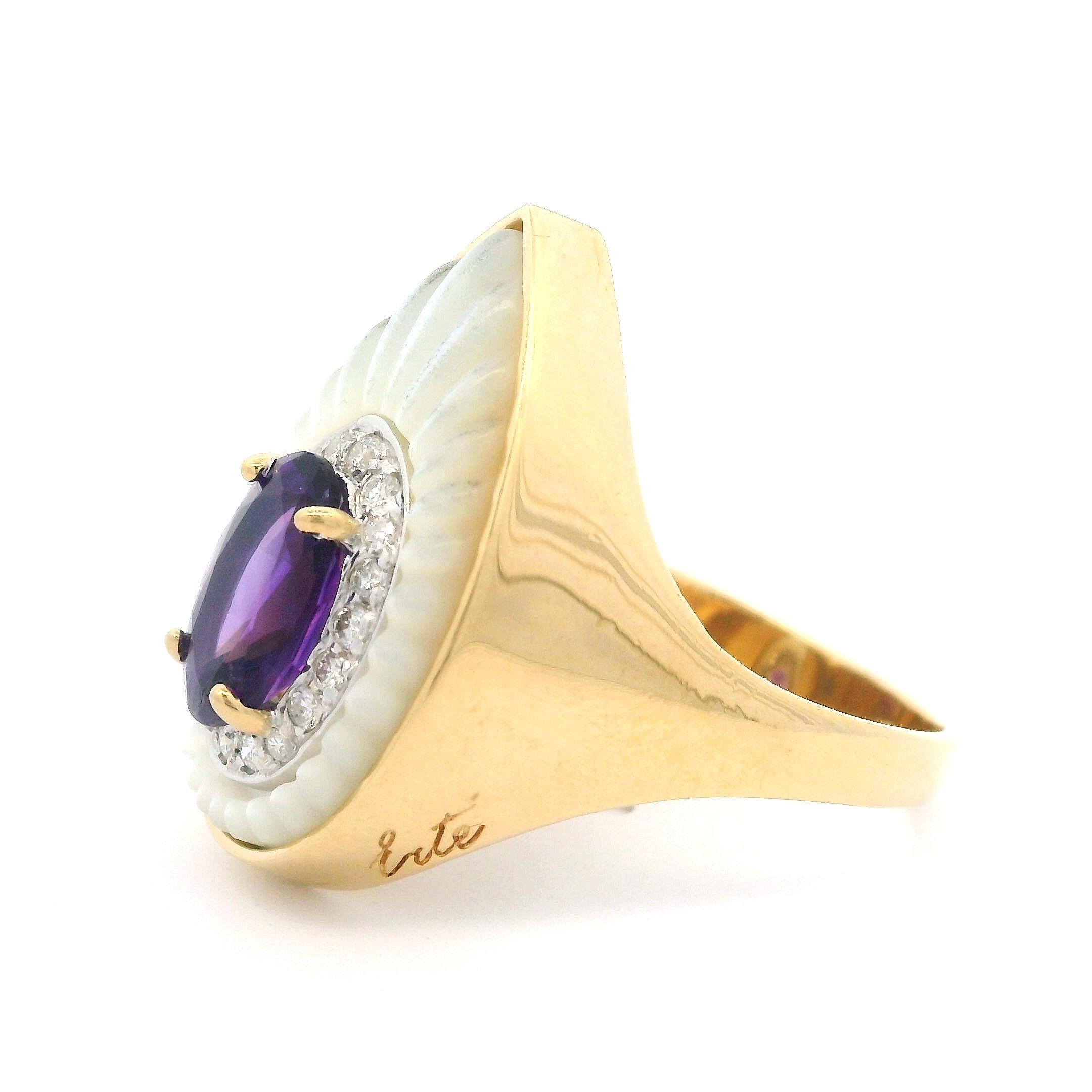Erté 14k Yellow Gold Amethyst MOP & DiamondPear Cocktail Ring 1