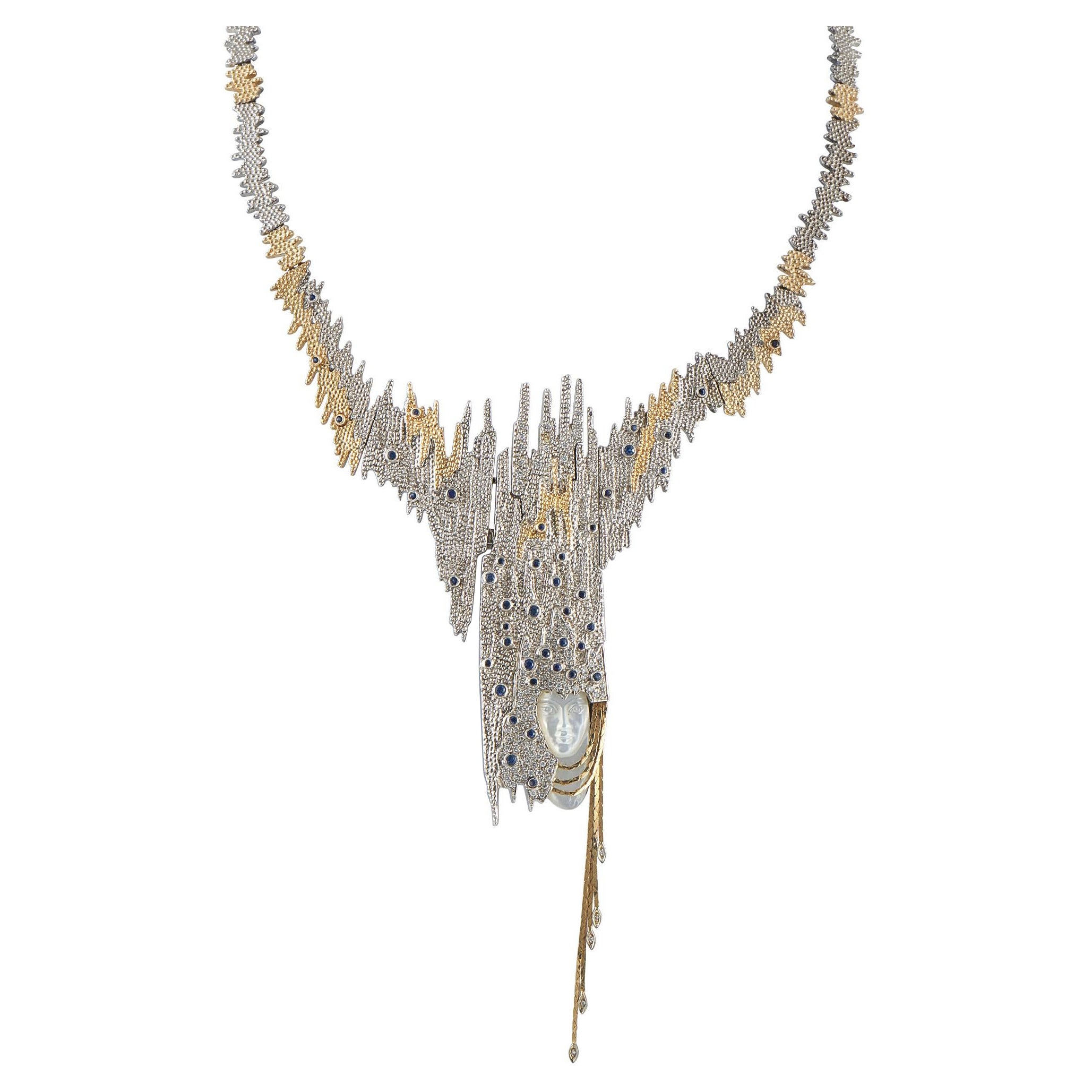Erte 14K Yellow Gold and Silver  Diamond and Sapphire Necklace  ER13-122325
