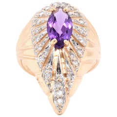 Erte 18 Karat Yellow Gold Art Deco Style Amethyst and Diamond Elongated Ring