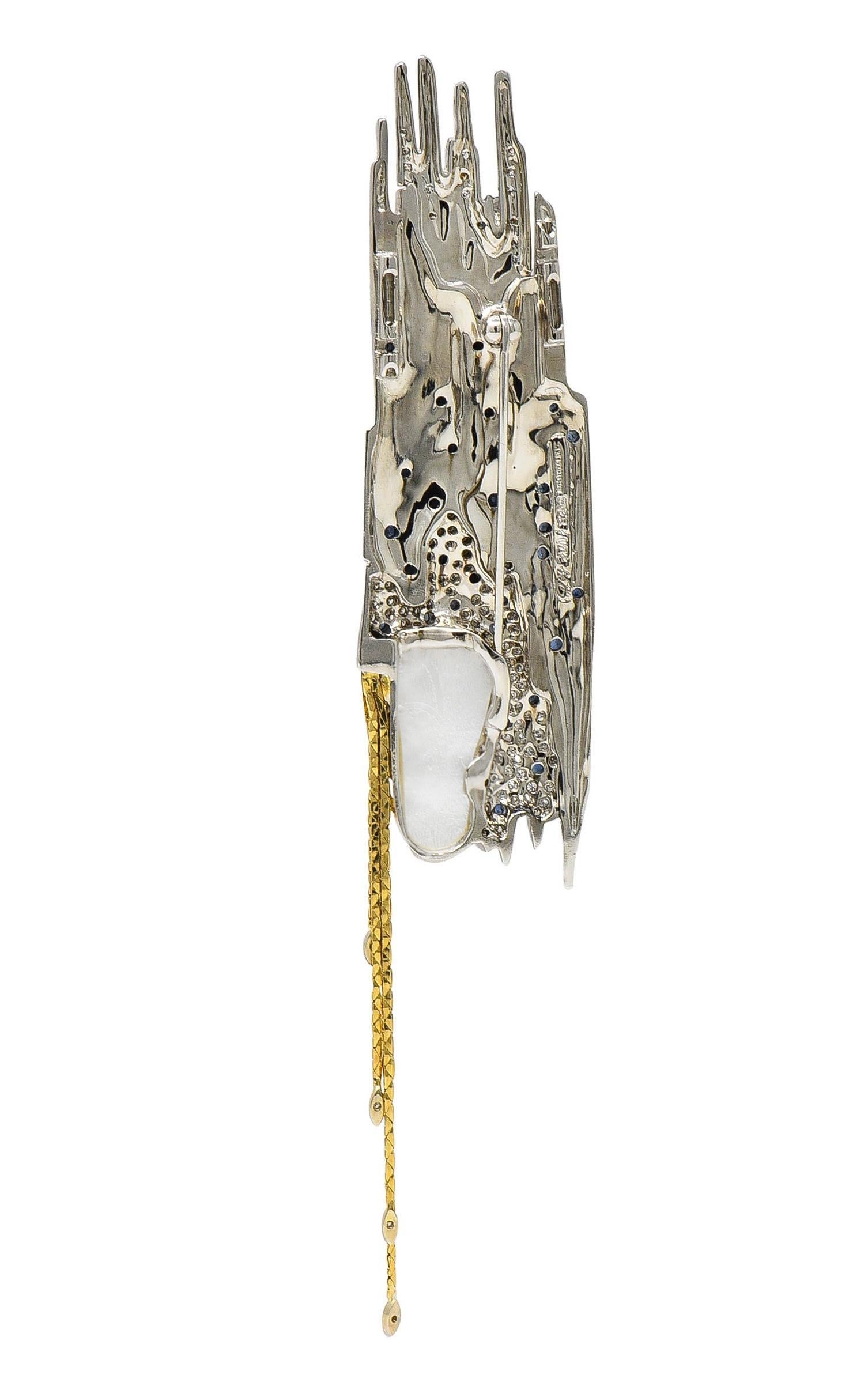 Erté 1970's Sapphire Diamond Silver 14K Vintage Sophistication Necklace Brooch For Sale 10
