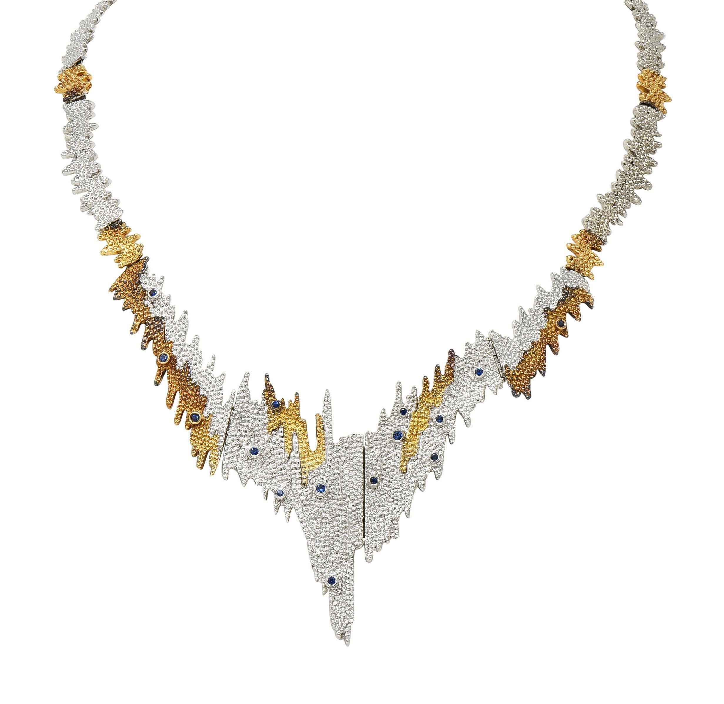 Erté 1970's Sapphire Diamond Silver 14K Vintage Sophistication Necklace Brooch In Good Condition For Sale In Philadelphia, PA