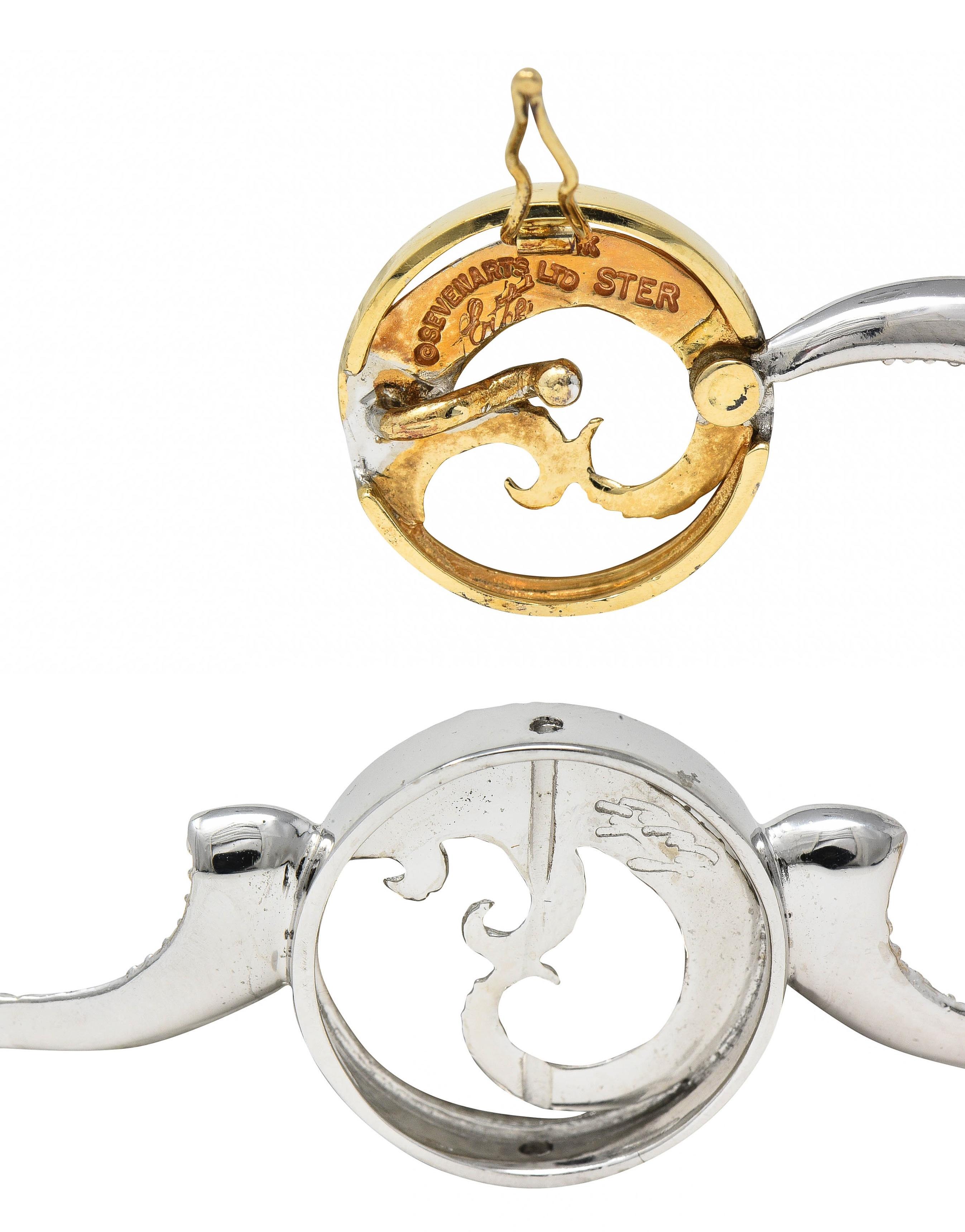 Erté 1980 Collana con diamante e madreperla in oro 14 carati e argento A. Silver in vendita 6