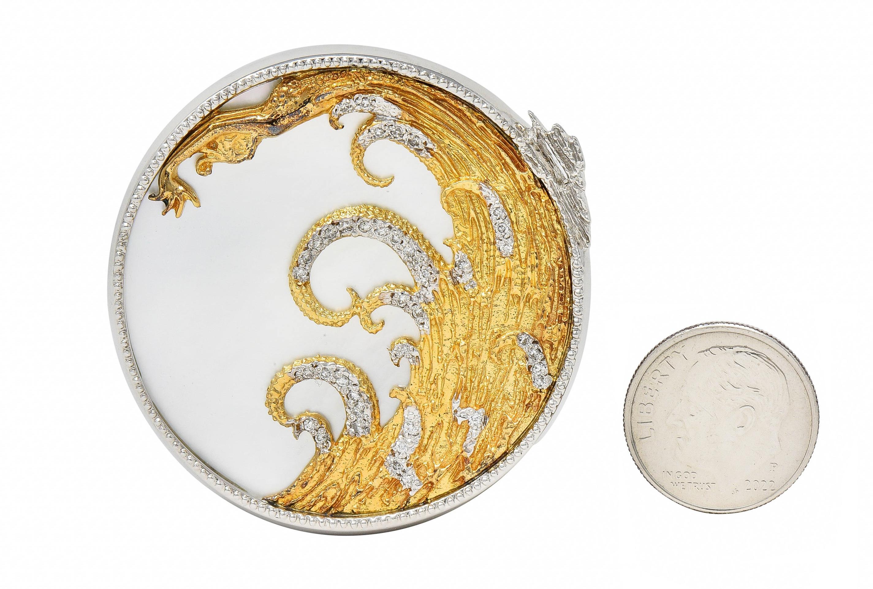 Erté 1980 Collana con diamante e madreperla in oro 14 carati e argento A. Silver in vendita 7