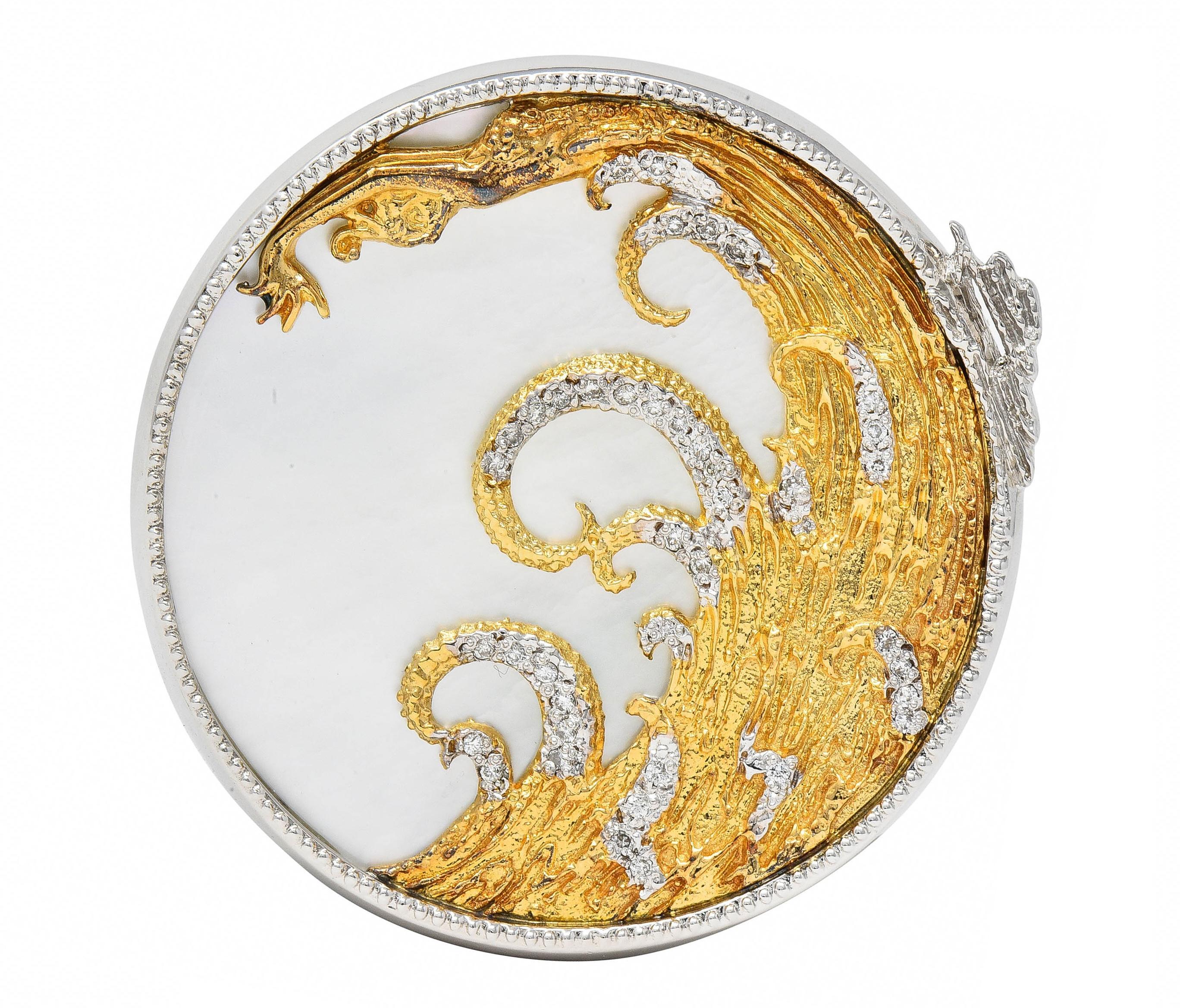 Erté 1980 Collana con diamante e madreperla in oro 14 carati e argento A. Silver in vendita 8