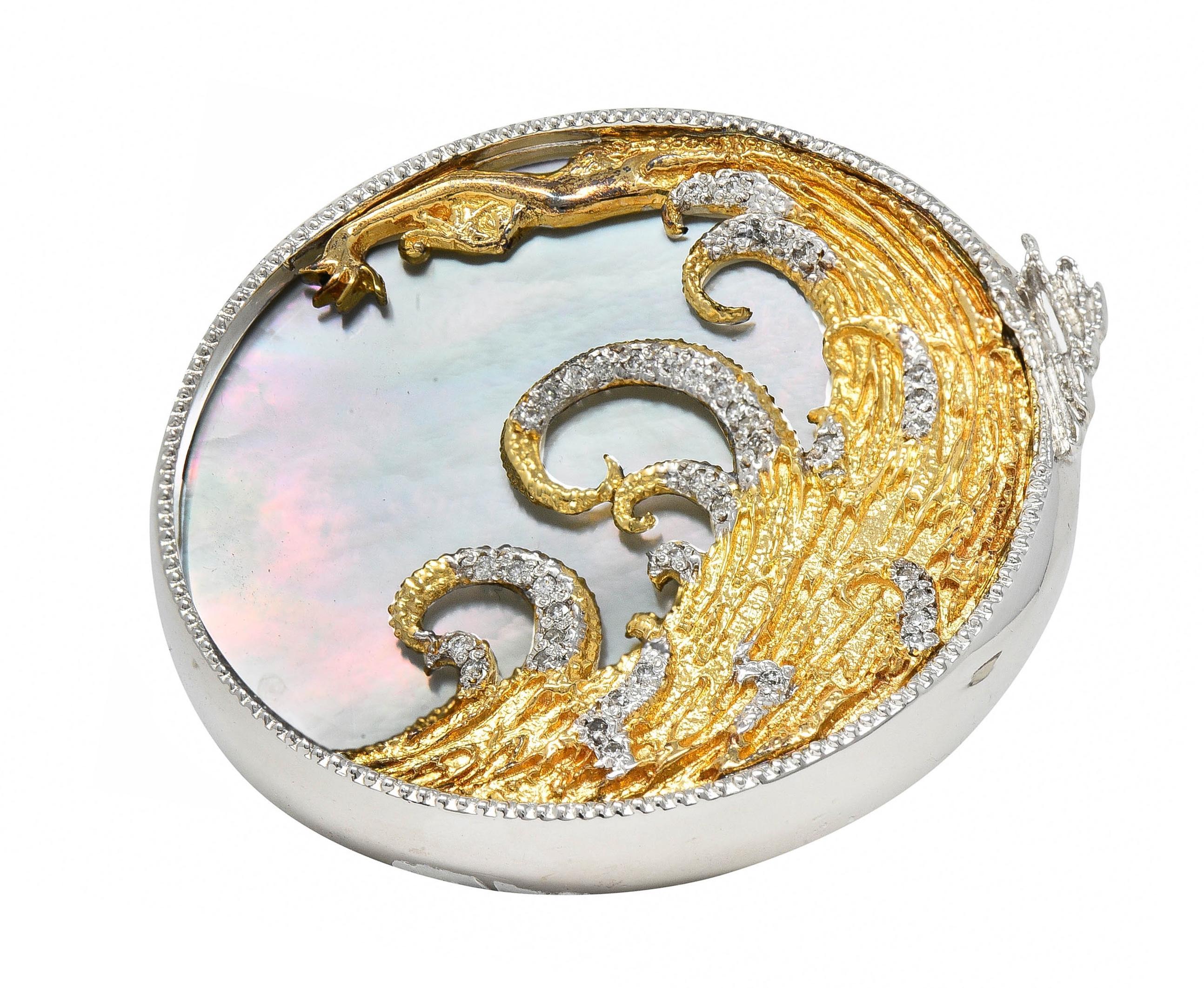 Erté 1980 Collana con diamante e madreperla in oro 14 carati e argento A. Silver in vendita 9