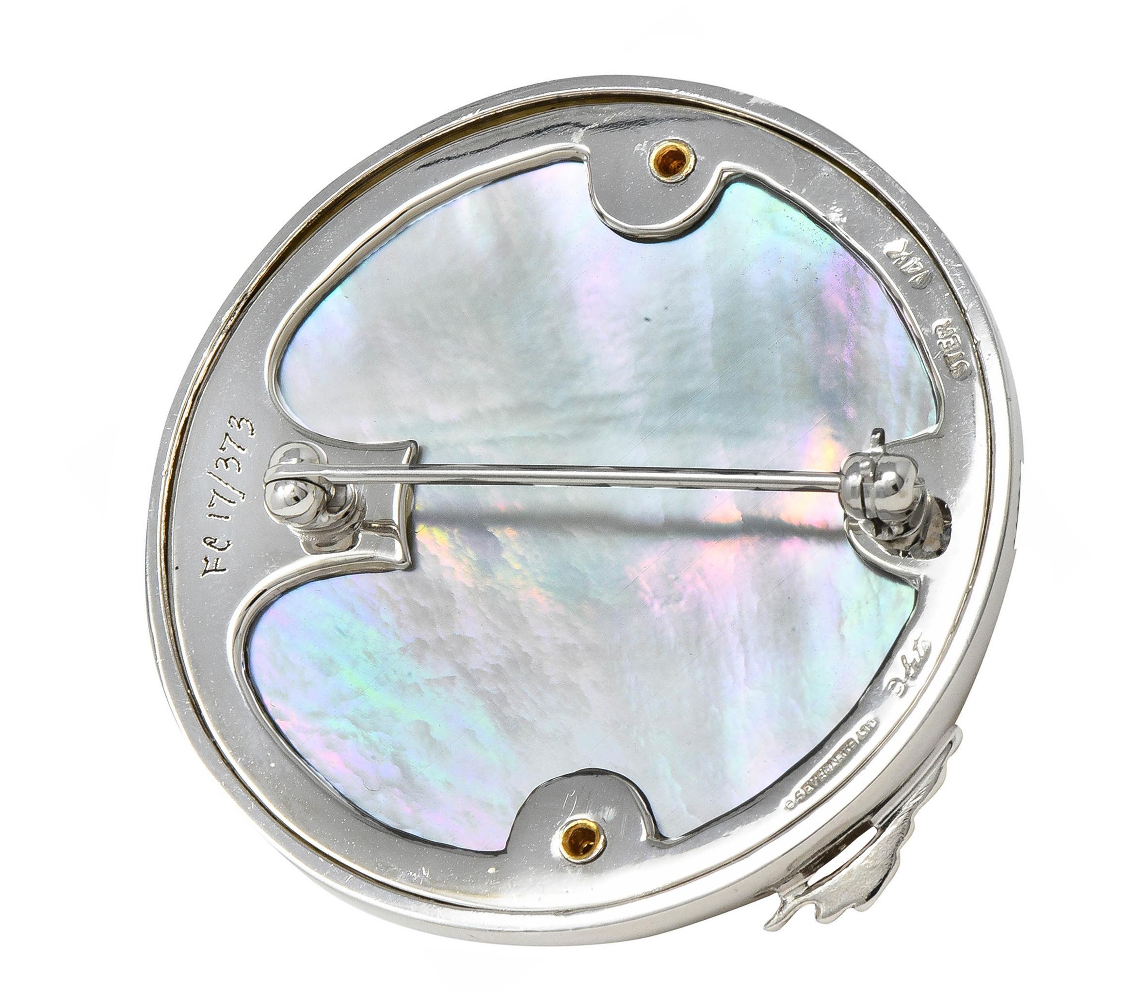 Erté 1980 Collana con diamante e madreperla in oro 14 carati e argento A. Silver in vendita 10