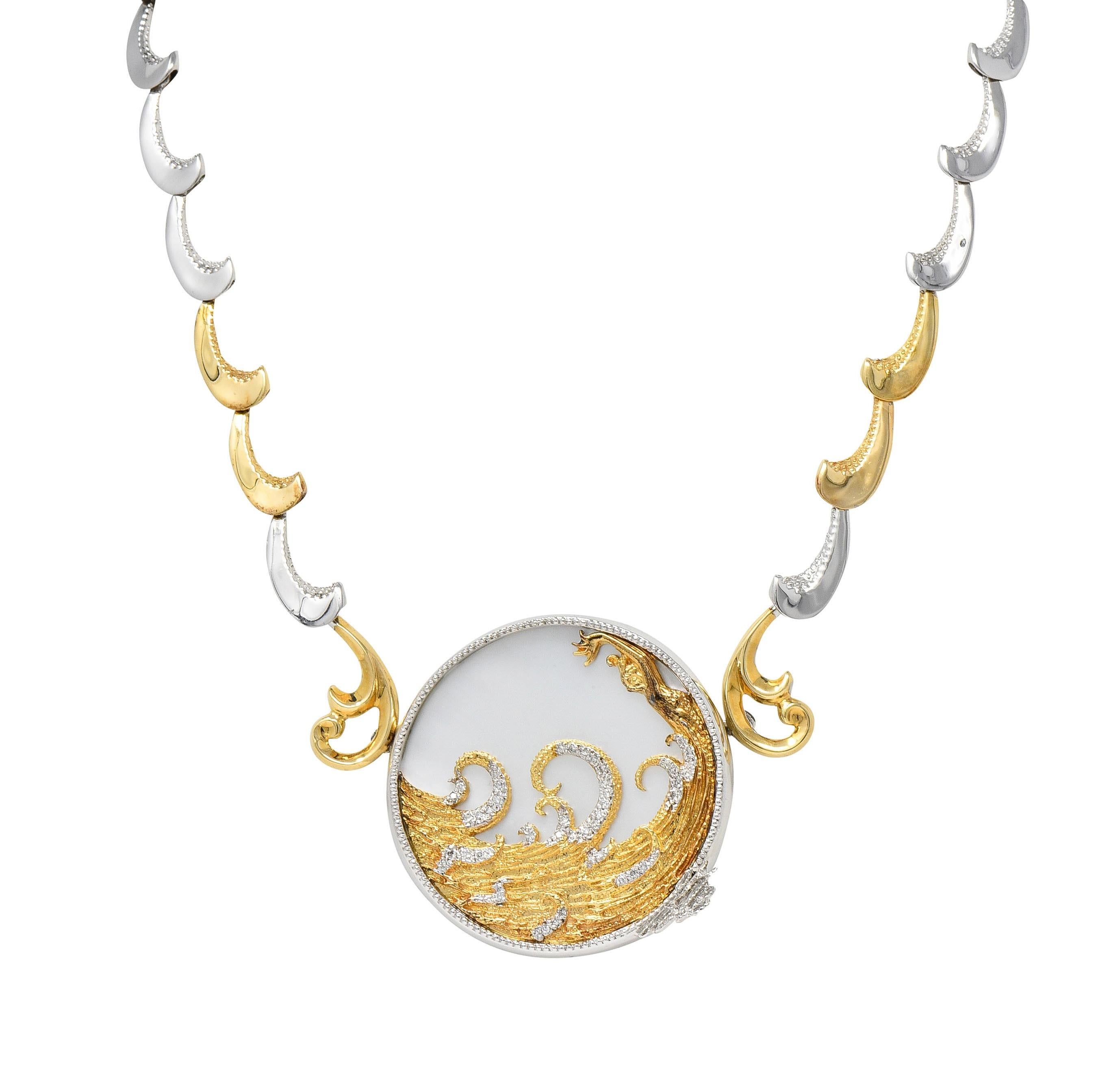 Erté 1980 Collana con diamante e madreperla in oro 14 carati e argento A. Silver in vendita 12