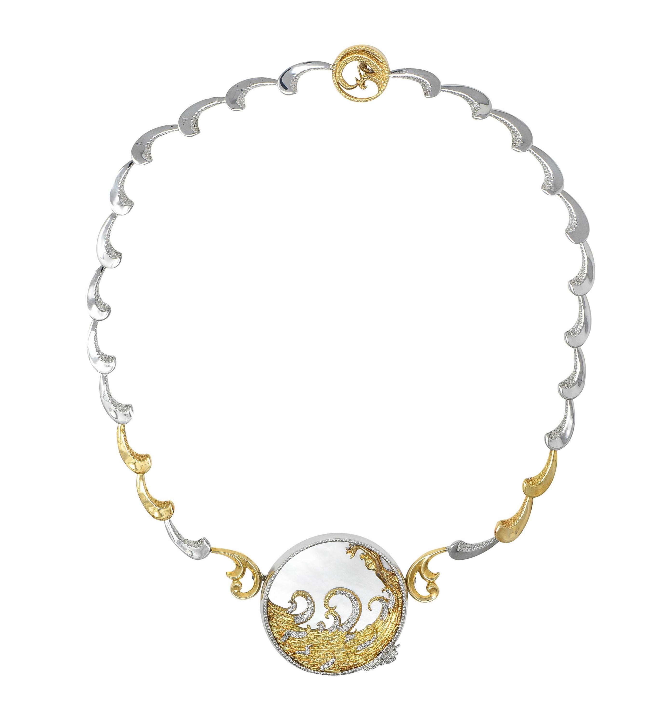 Erté 1980 Collana con diamante e madreperla in oro 14 carati e argento A. Silver in vendita 13