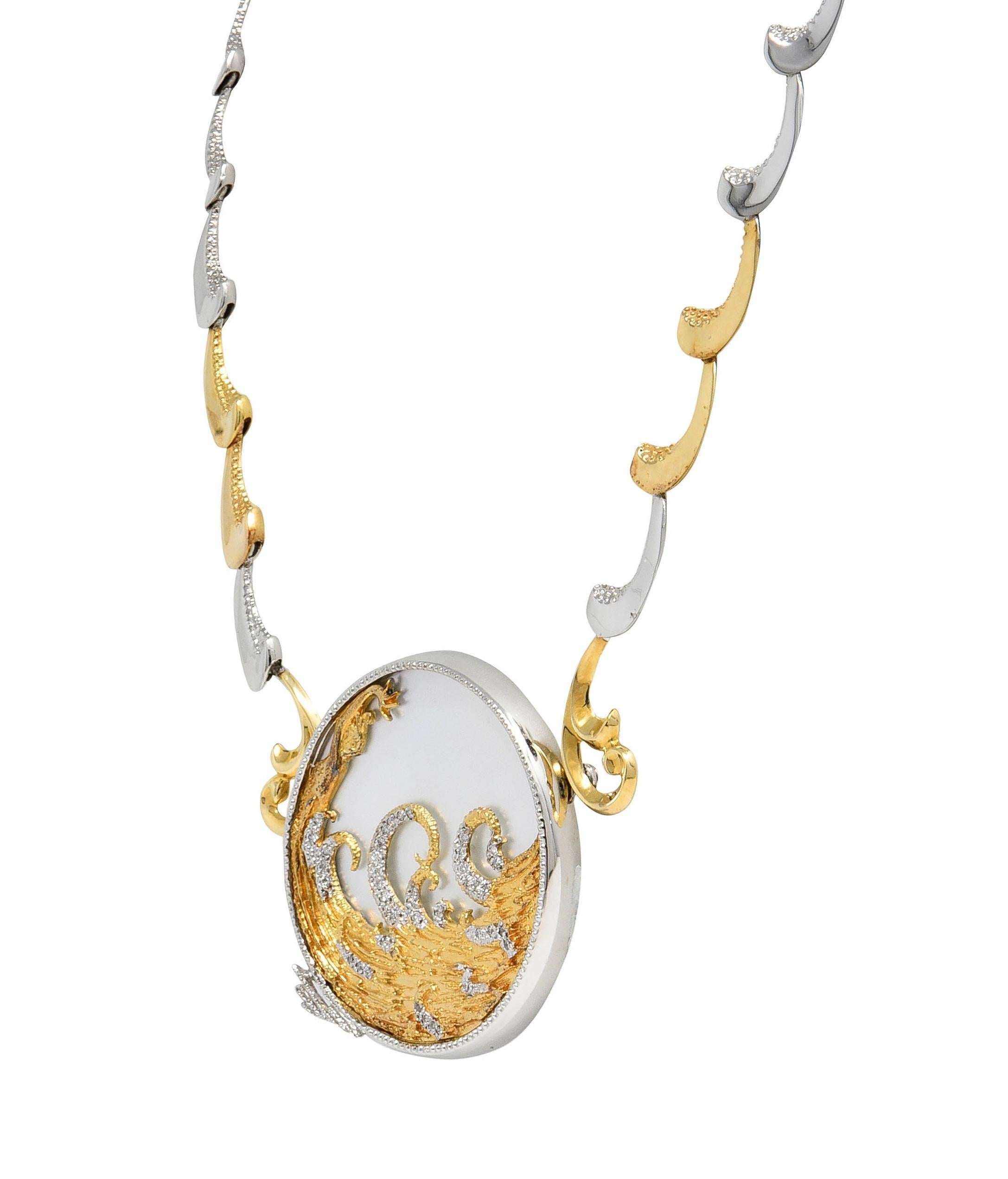 Erté 1980 Collana con diamante e madreperla in oro 14 carati e argento A. Silver in vendita 1