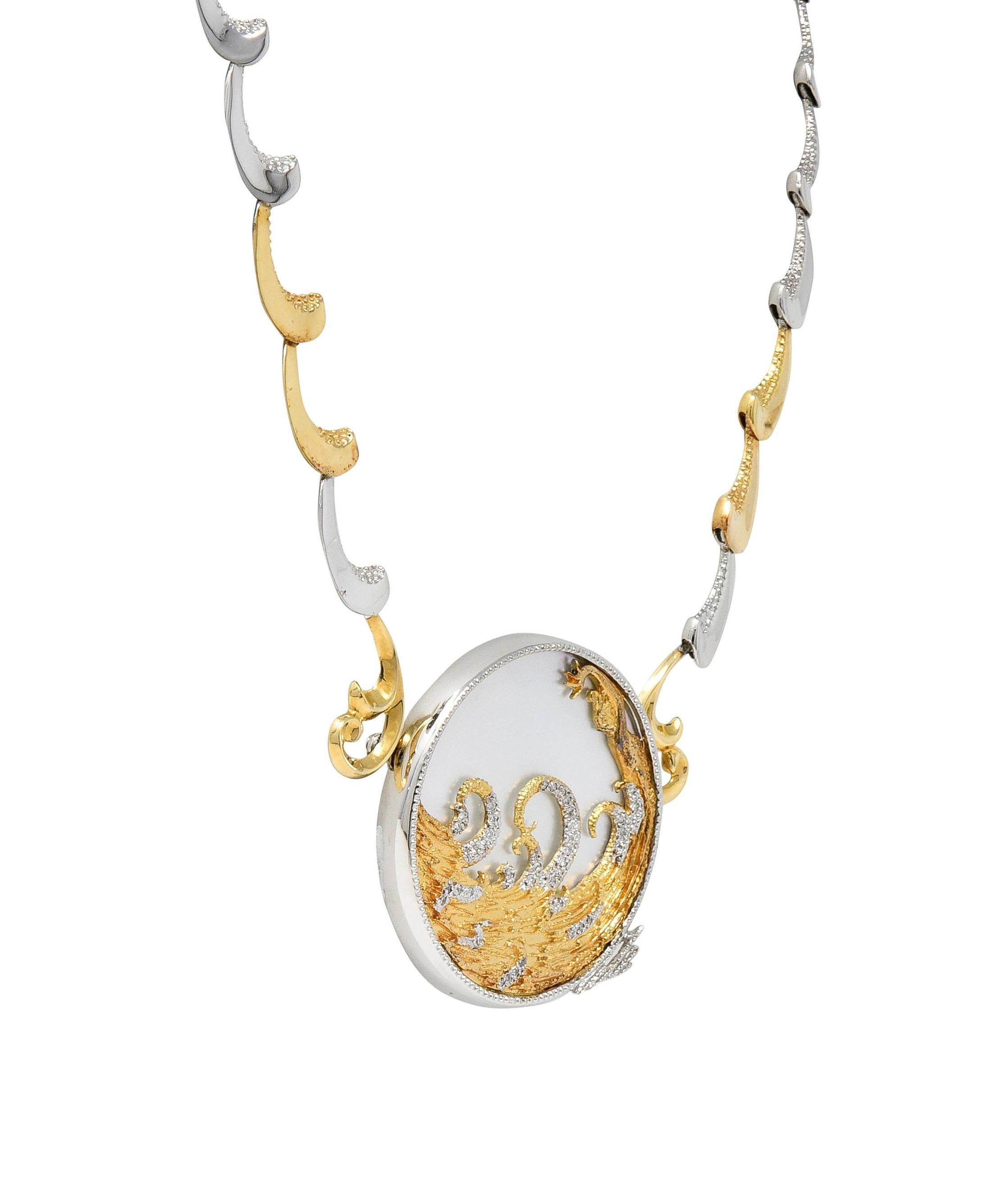 Erté 1980 Collana con diamante e madreperla in oro 14 carati e argento A. Silver in vendita 3