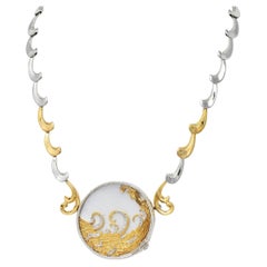 Collar Broche Afrodita Erté 1980 Diamante Nácar Oro 14 Kilates Plata