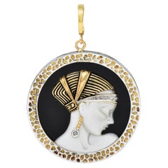Erté 1980 Diamond Onyx Pearl 14K Gold Silver Love's Enchantment Pendant Brooch