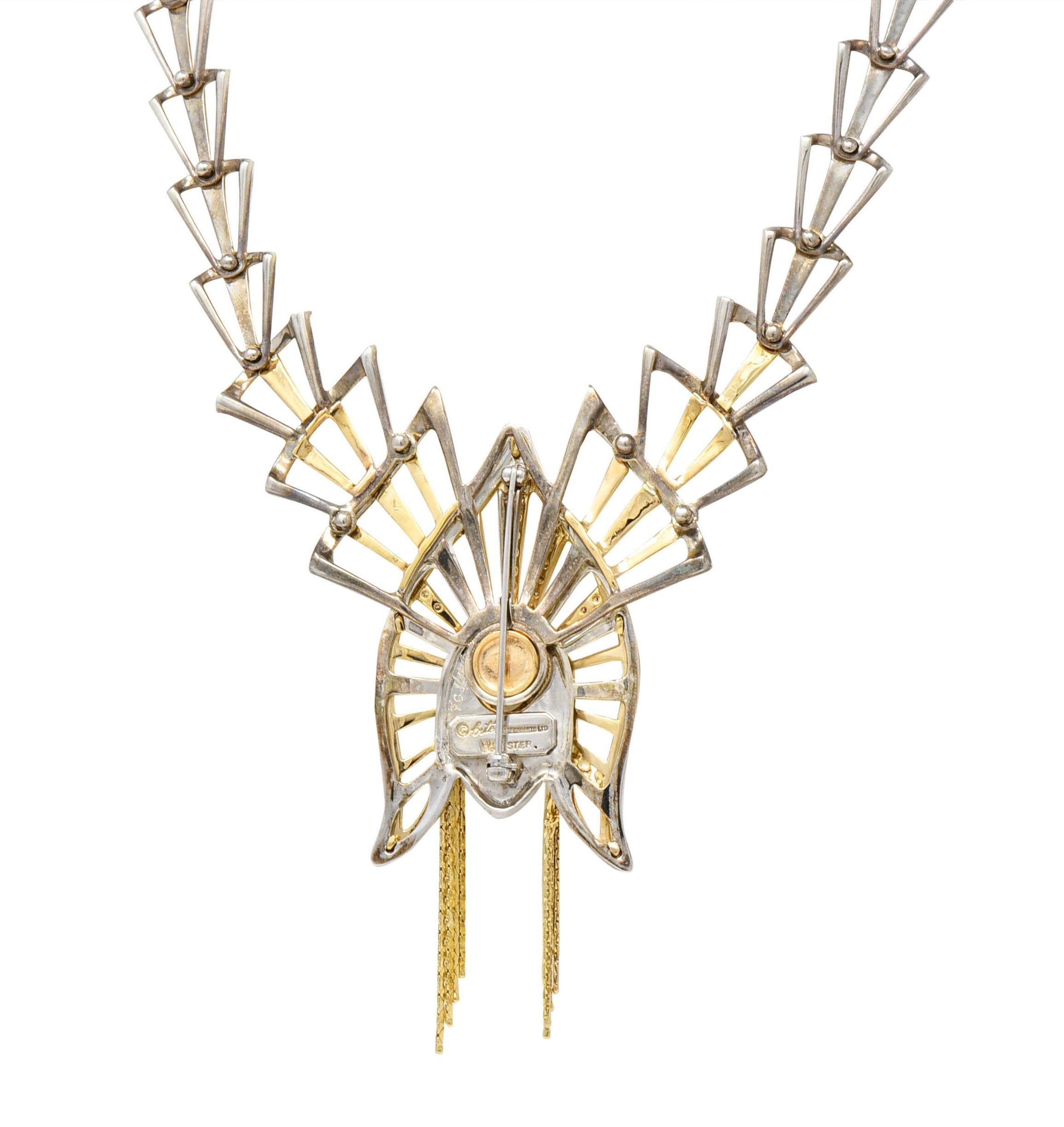 Erté 1980s 1.45 CTW Diamond Sapphire 14K Gold Silver Mystere Brooch Necklace For Sale 6