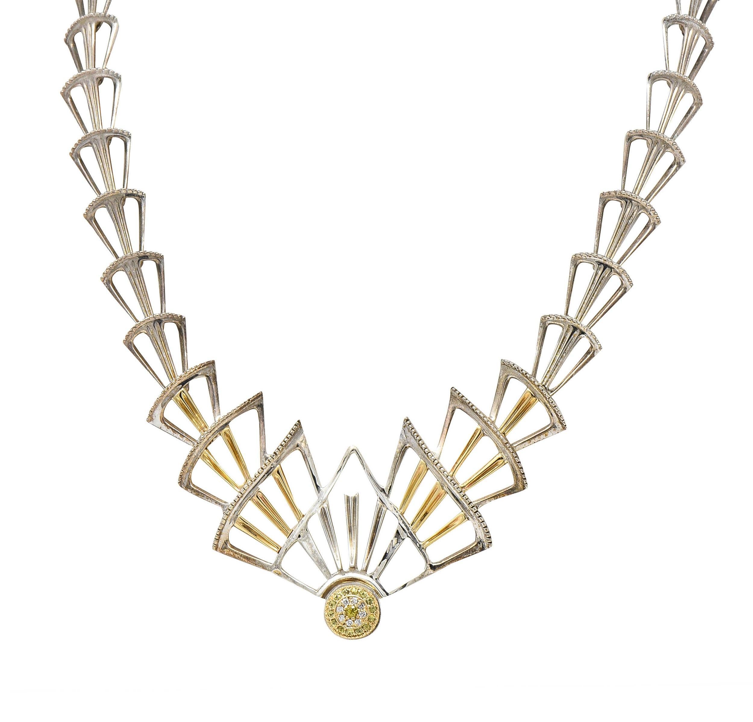 Erté 1980s 1.45 CTW Diamond Sapphire 14K Gold Silver Mystere Brooch Necklace For Sale 1