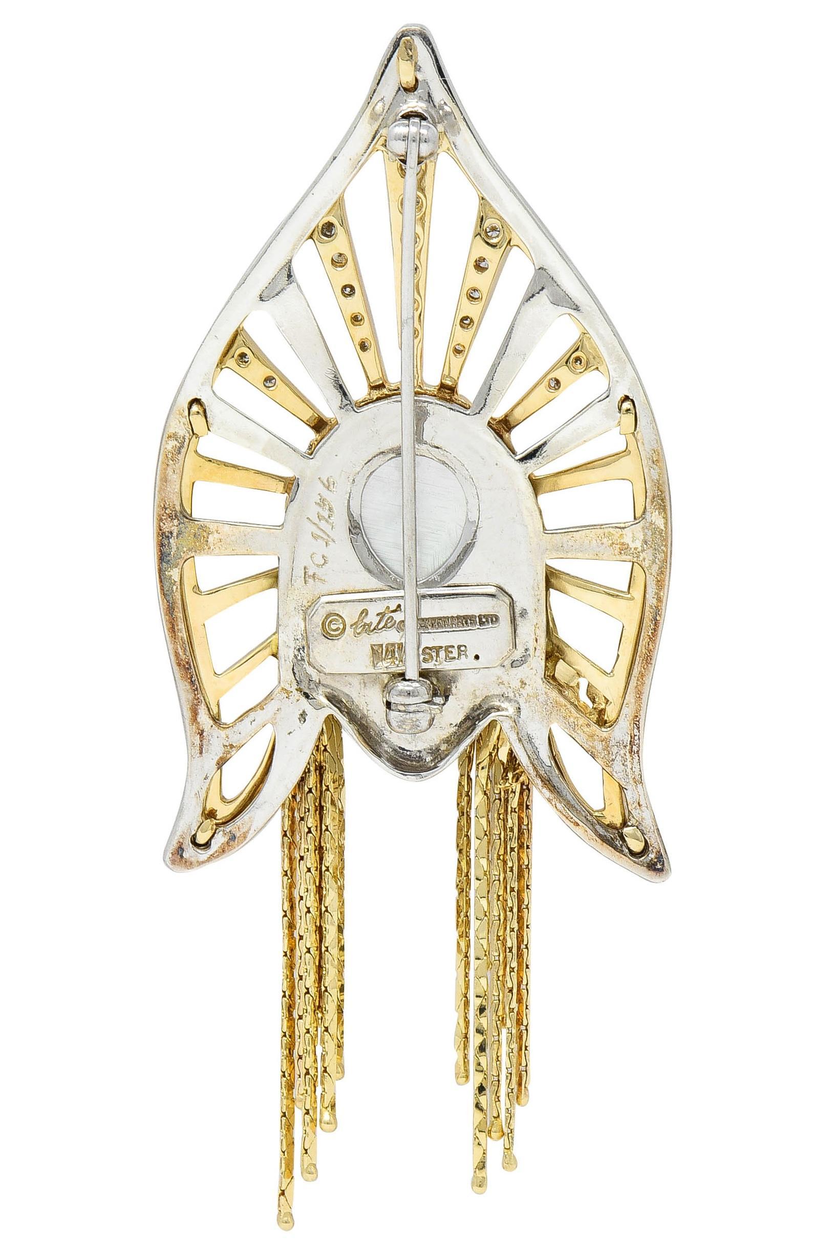 Erté 1980s 1.45 CTW Diamond Sapphire 14K Gold Silver Mystere Brooch Necklace For Sale 2