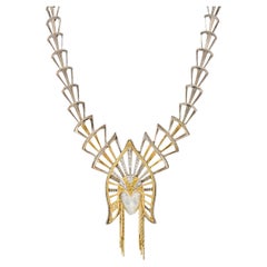 Collar Broche Erté 1980s 1.45 CTW Zafiro Diamante Oro 14K Plata Mystere