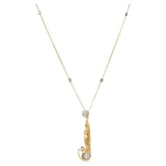 Erté 2002 0.56 CTW Diamond 14K Two-Tone Gold Alphabet J Lady Brooch Necklace