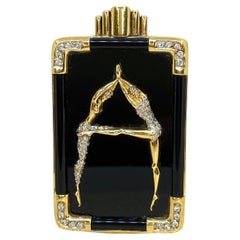Erte' "A" from the Alphabet Collection Black Onyx & Diamond 14K Gold Brooch