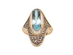 Erte Alouette Azure Gold Topaz, Diamond Art Deco style Ring