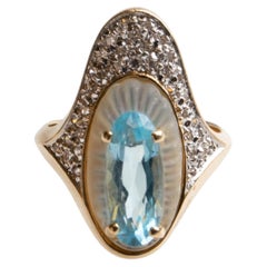 Erte Alouette Azure Gold Topaz, Diamond Art Deco style Ring