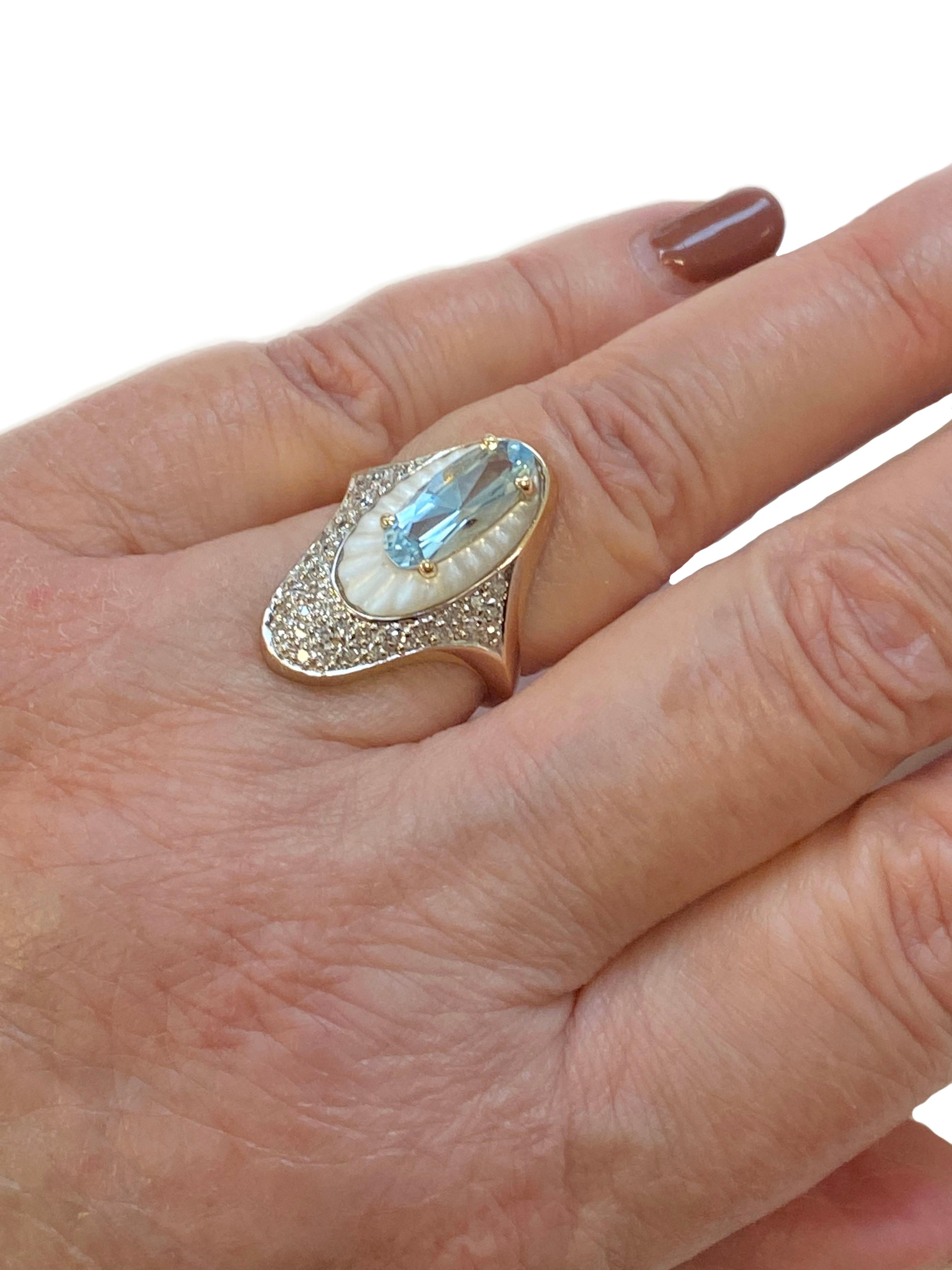 Art Deco Erte Alouette Gold Diamonds and Topaz Ring