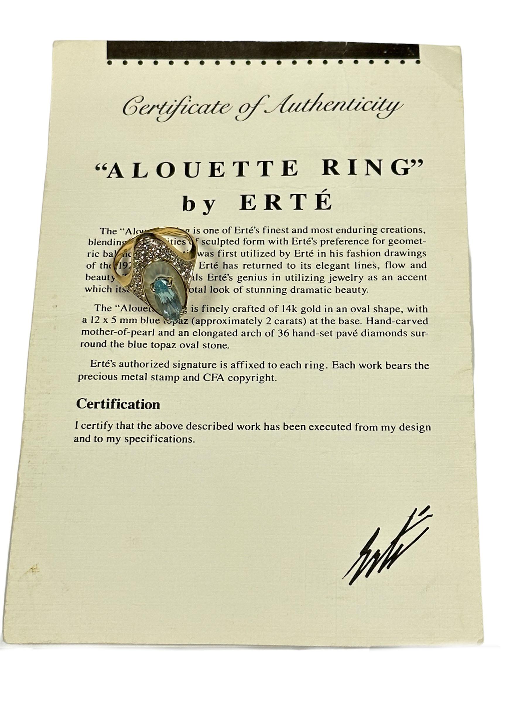 Art Deco Erte Alouette Gold Diamonds and Topaz Ring