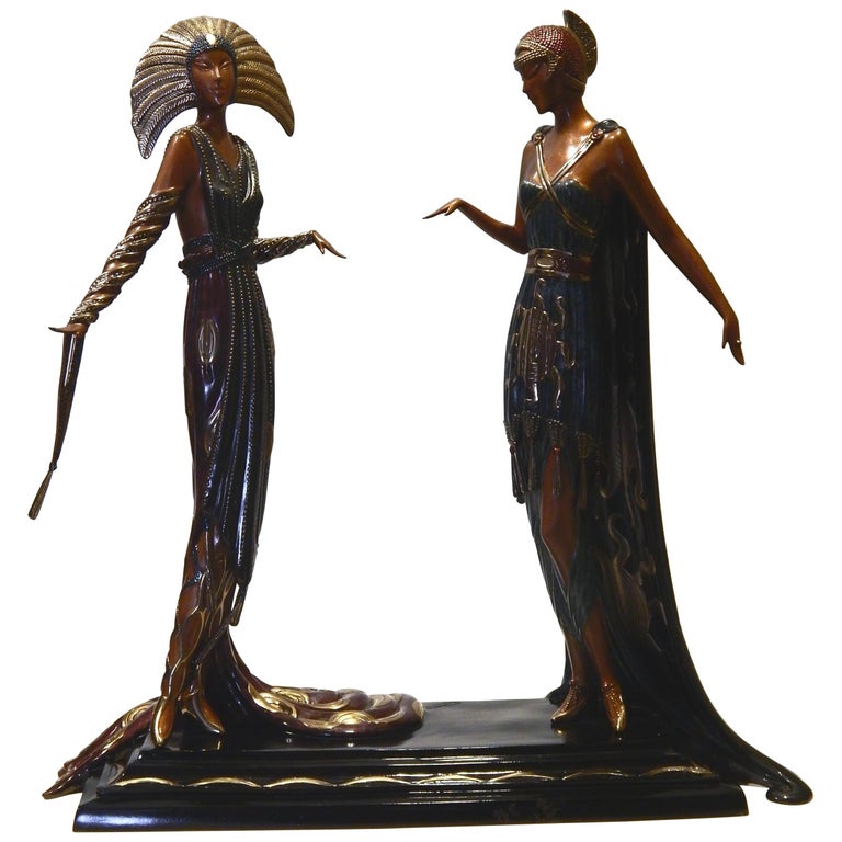 Erte Art Deco Bronze Sculpture 1990, Two Vamps For Sale at 1stdibs