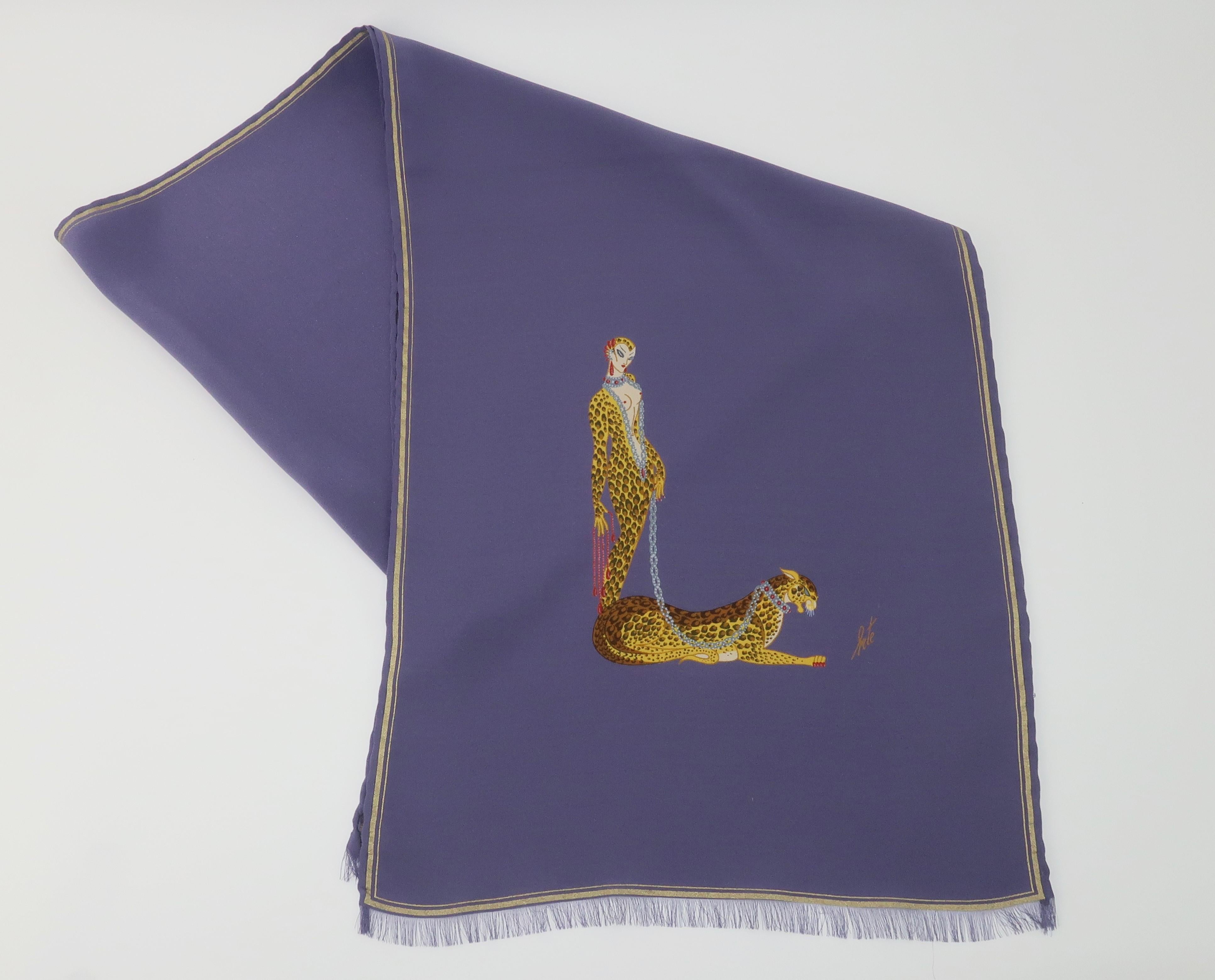 Women's or Men's Erté Art Deco Lady & Leopard Silk Scarf