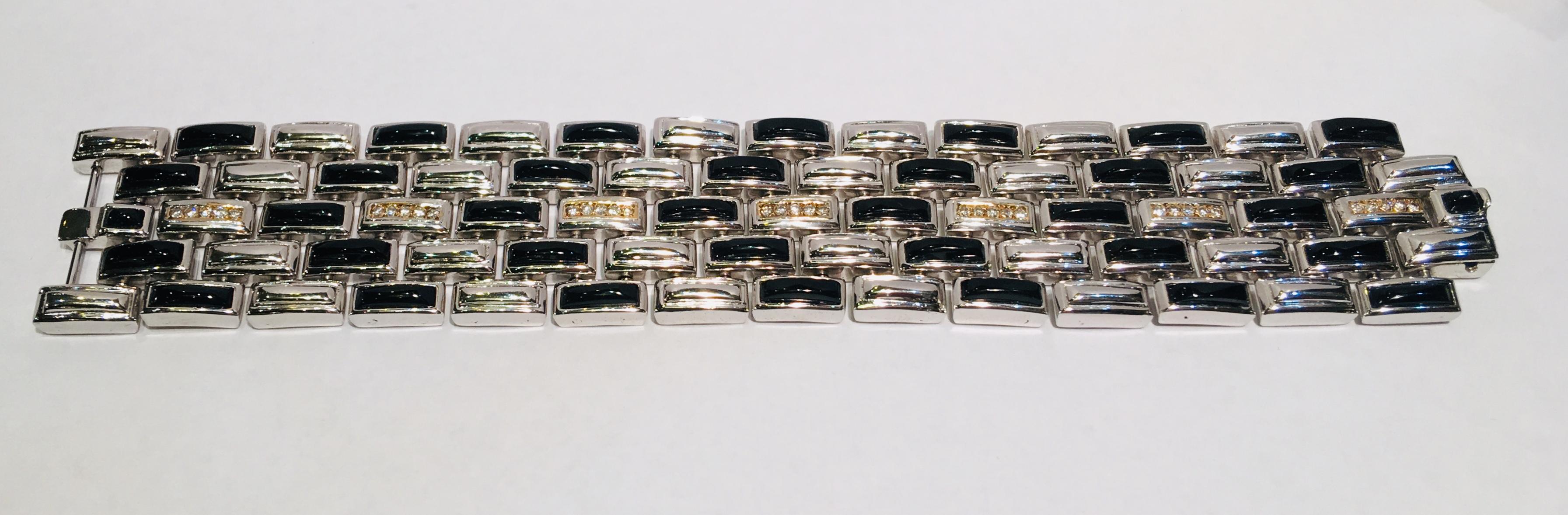 Art-Deco-Stil 14 Karat Gold:: Silber:: Onyx:: Diamant-Armband mit mehreren Gliedern 4