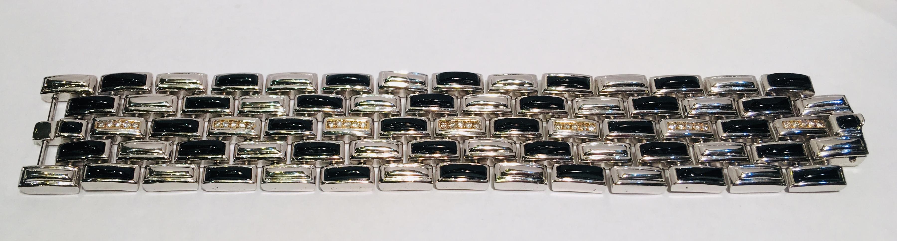 Art-Deco-Stil 14 Karat Gold:: Silber:: Onyx:: Diamant-Armband mit mehreren Gliedern 5