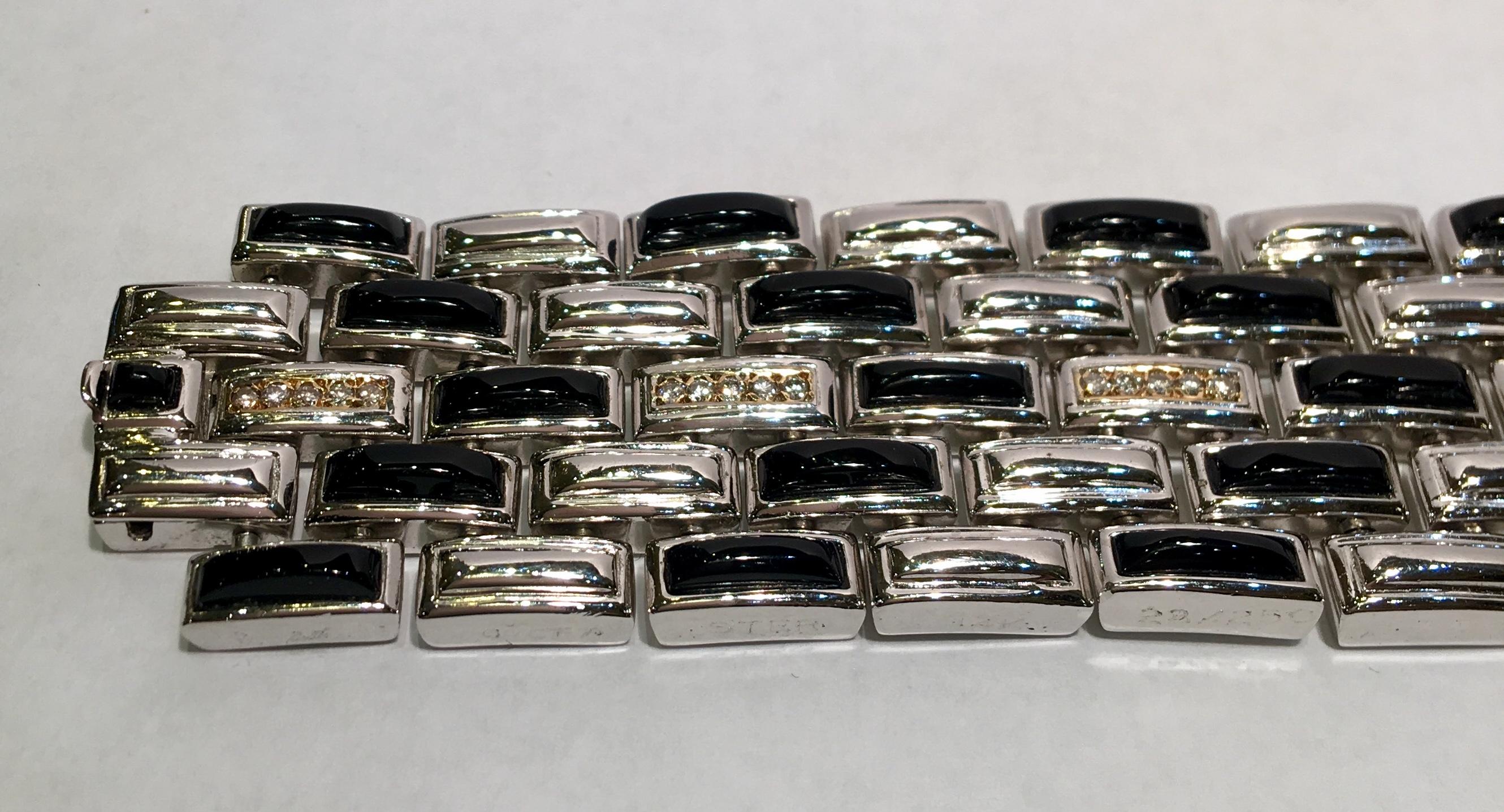 Art-Deco-Stil 14 Karat Gold:: Silber:: Onyx:: Diamant-Armband mit mehreren Gliedern (Art déco)