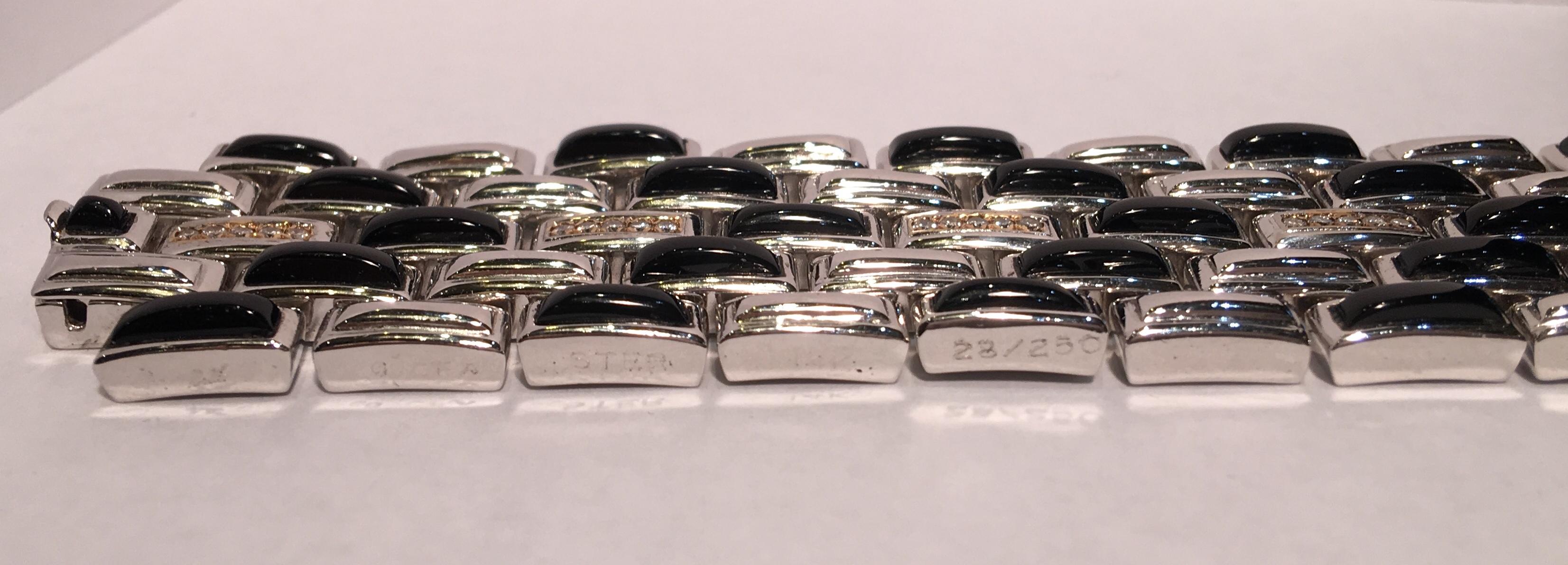 Art-Deco-Stil 14 Karat Gold:: Silber:: Onyx:: Diamant-Armband mit mehreren Gliedern im Zustand „Hervorragend“ in Tustin, CA