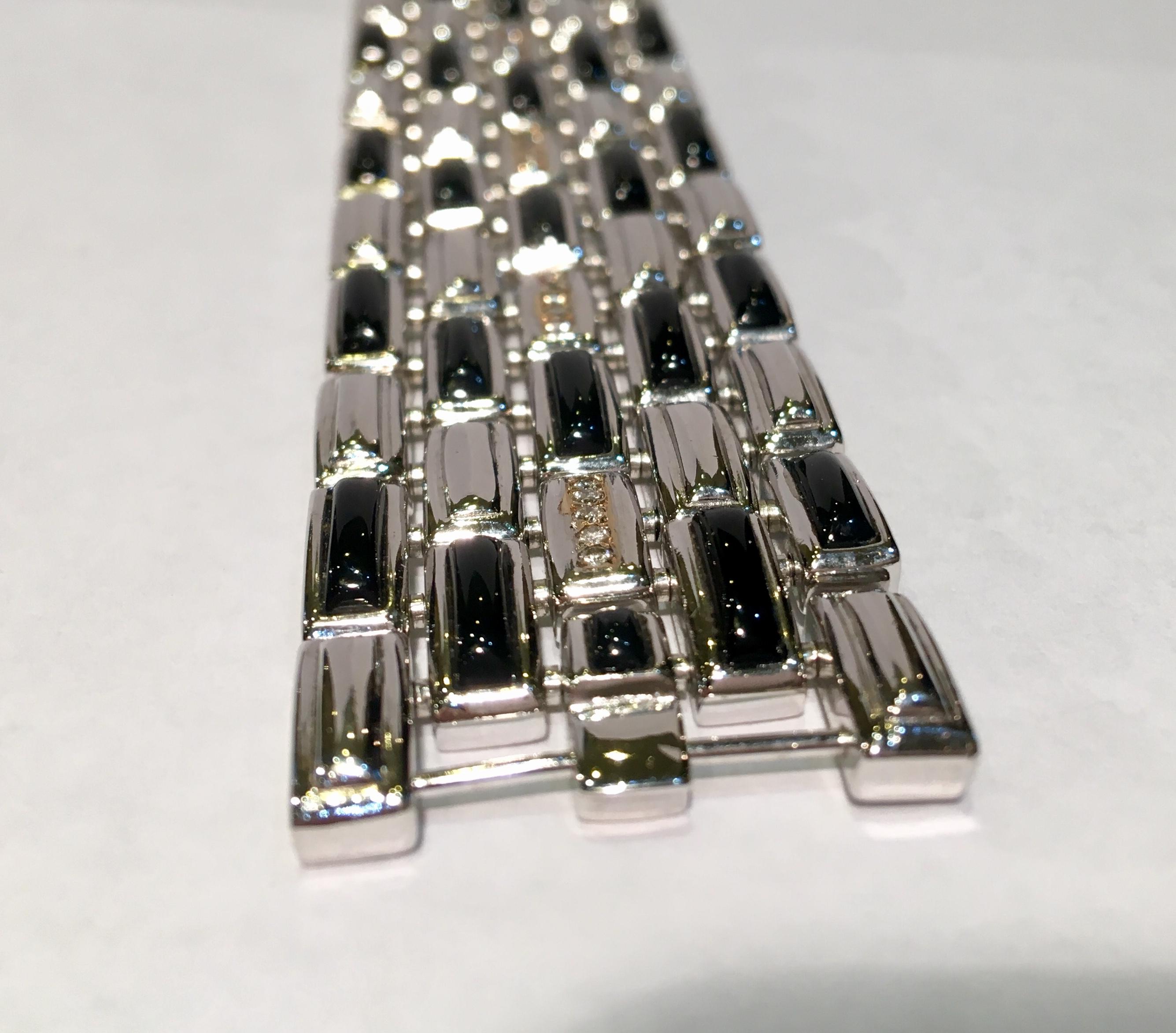 Art-Deco-Stil 14 Karat Gold:: Silber:: Onyx:: Diamant-Armband mit mehreren Gliedern Damen